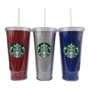 Starbucks Summer 4th of July Red Silver Blue Sparkle Glitter 20 fl oz Tumblers